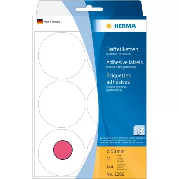 Multi-purpose labels HERMA 2286 luminous red Ø 50 mm 144 pcs