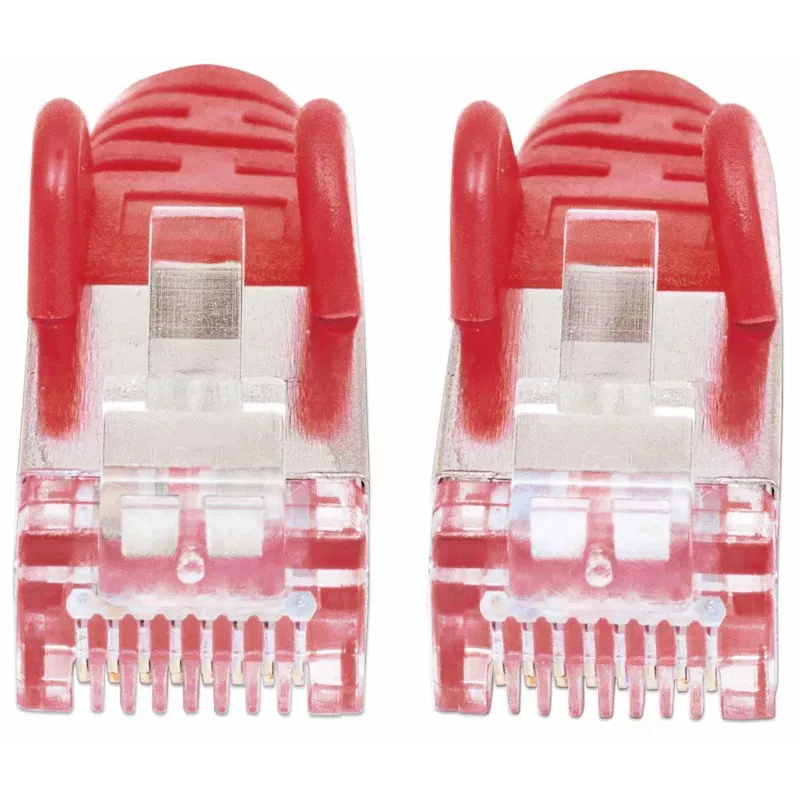 Intellinet Network Patch Cable, Cat7 Cable/Cat6A Plugs, 0.25m, Red, Copper, S/FTP, LSOH / LSZH, PVC, RJ45, Gold Plated Contacts, Snagless, Booted, Lifetime Warranty
