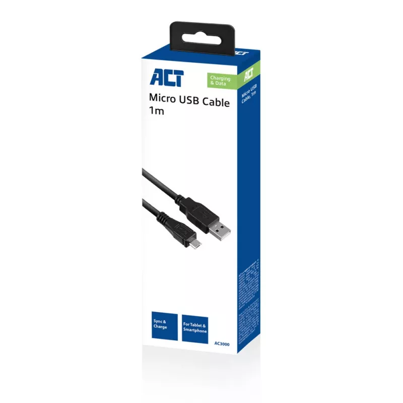 ACT USB 2.0 charging/data cable A male - micro B male 1 meter