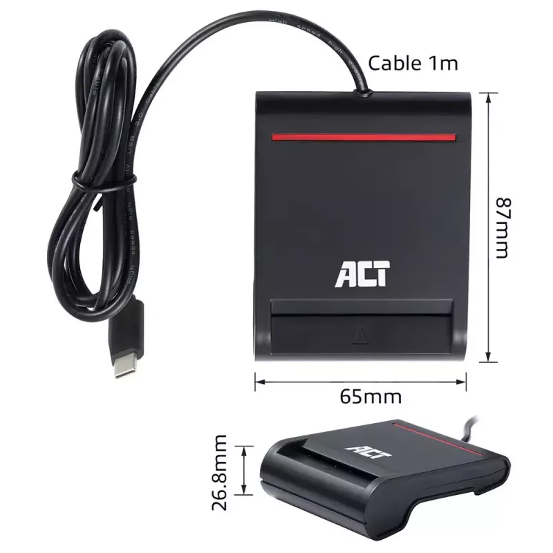 ACT External USB-C Smartcard eID Card Reader, black
