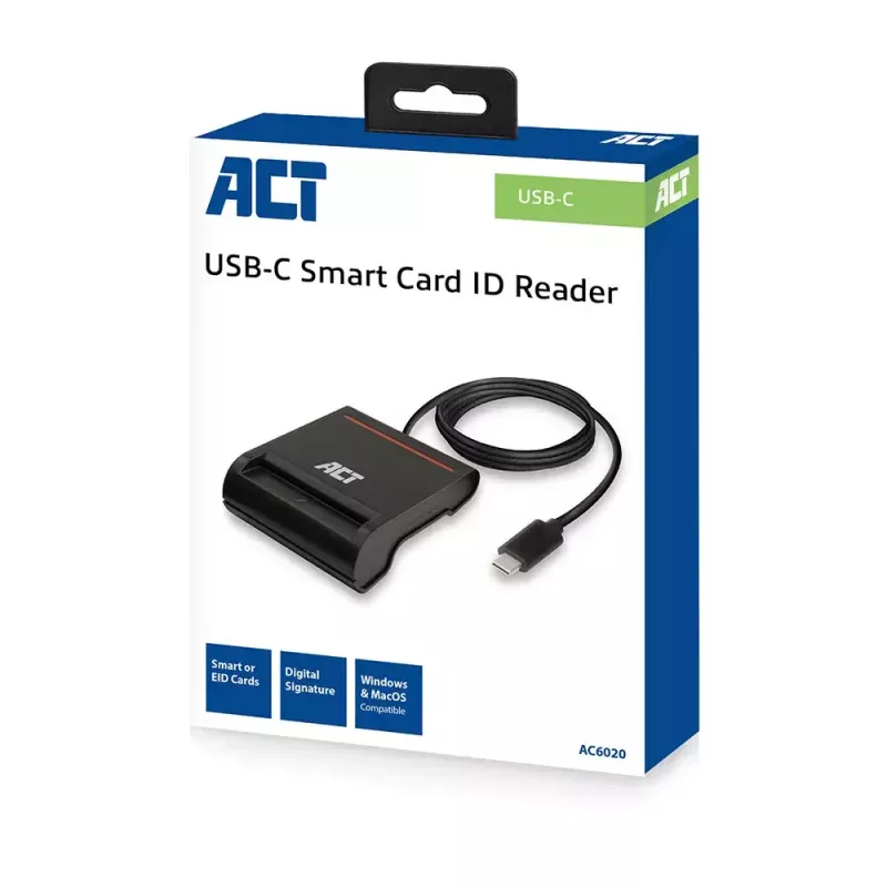 ACT External USB-C Smartcard eID Card Reader, black