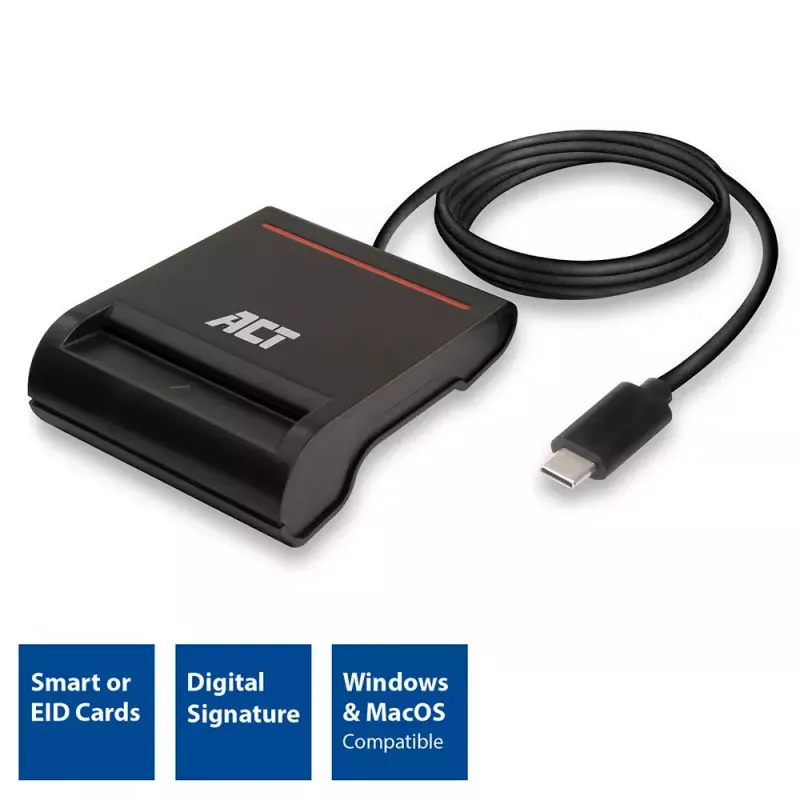 ACT External USB-C Smartcard eID Card Reader, black