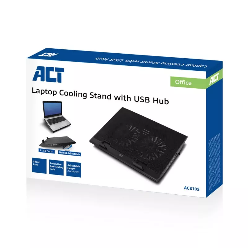 Laptop stand ACT AC8105 with fan height adjustable 2 positions 4-port hub