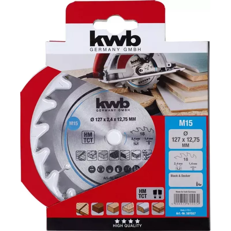 Circular Saw Blade KWB 581557 12.7 cm for Hardwood Plastic Plywood Softwood