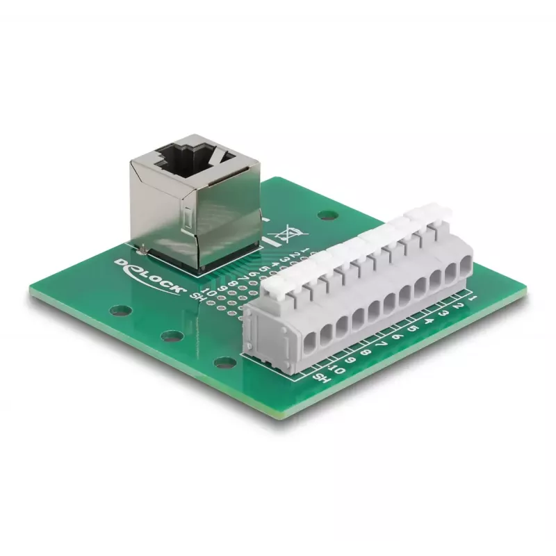 DeLOCK RJ50 female to Terminal Block with push-button for DIN rail angled
