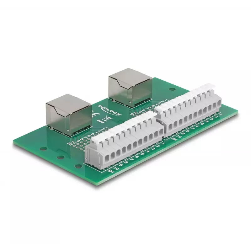 DeLOCK RJ50 2 x female to 2 x Terminal Block with push-button for DIN rail