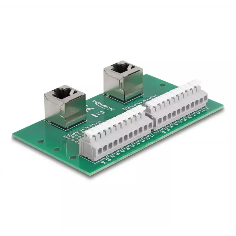 DeLOCK RJ50 2 x female to 2 x Terminal Block with push-button for DIN rail angled