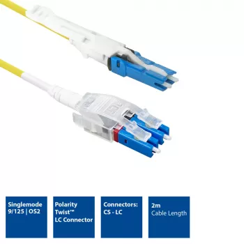 ACT 2 meters Singlemode 9/125 OS2 Polarity Twist uniboot duplex fiber patch cable with CS - LC connectors