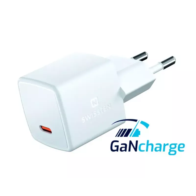 SWISSTEN Mini Travel Charger GaN 25W PD USB-C fast charger for phones and tablets