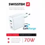 SWISSTEN Travel Charger GaN 70W 2×USB-C fast charger for laptops and phones