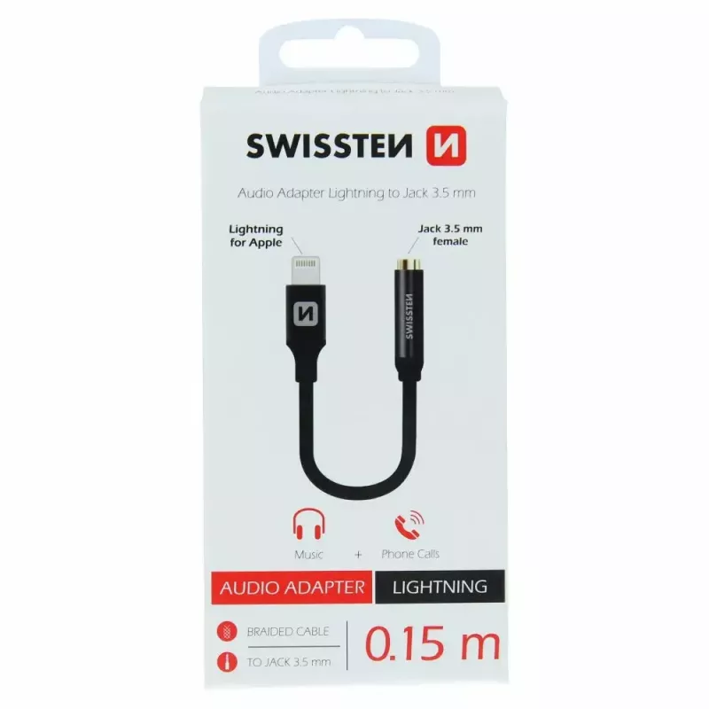 Audio adapter SWISSTEN Lightning to 3.5mm jack SW-LIGHT-3.5MM-BK, cable 0.15 m, black
