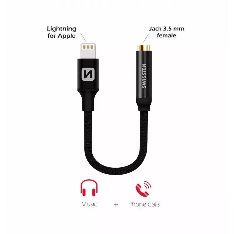Audio adapter SWISSTEN Lightning to 3.5mm jack SW-LIGHT-3.5MM-BK, cable 0.15 m, black