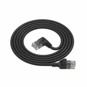 ACT Black 3 meters U/UTP CAT6A LSZH Slimline patch cable with RJ45 connectors 90° angled right to straight
