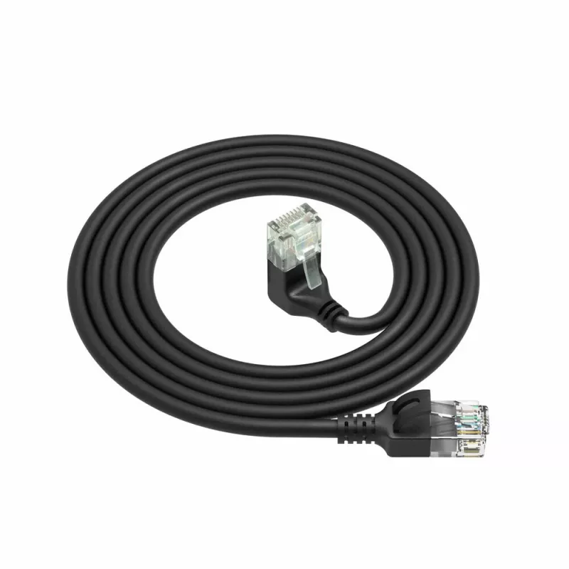 ACT Black 1 meter U/UTP CAT6A LSZH Slimline patch cable with RJ45 connectors 90° angled down to straight