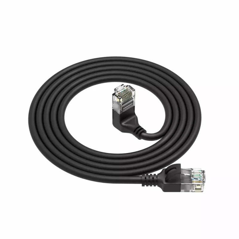 ACT Black 2 meters U/UTP CAT6A LSZH Slimline patch cable with RJ45 connectors 90° angled up to straight