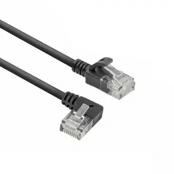 ACT Black 0.5 meters U/UTP CAT6A LSZH Slimline patch cable with RJ45 connectors 90° angled left to straight