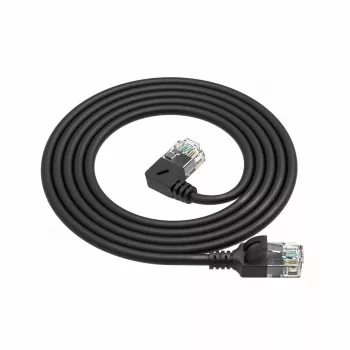 ACT Black 0.25 meters U/UTP CAT6A LSZH Slimline patch cable with RJ45 connectors 90° angled left to straight