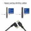 ACT Black 0.5 meters U/UTP CAT6A LSZH Slimline patch cable with RJ45 connectors 90° angled right to straight