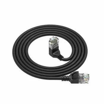 ACT Black 0.15 meters U/UTP CAT6A LSZH Slimline patch cable with RJ45 connectors 90° angled up to straight