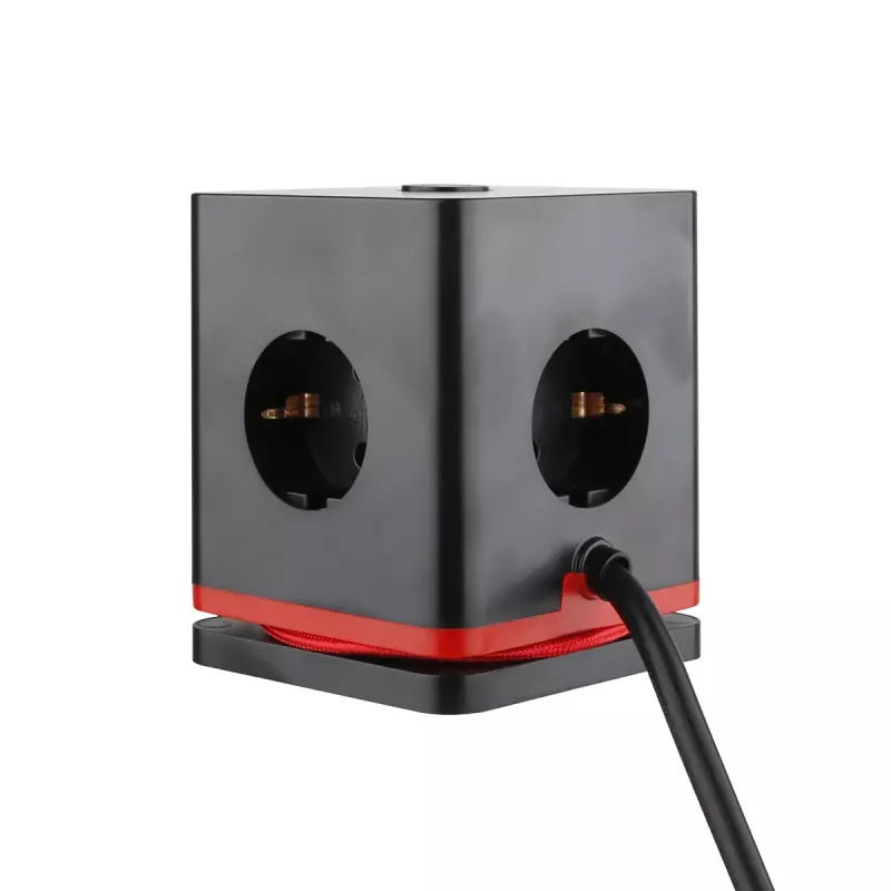 Power extension cube Olympia SW 1000 with 3 AC outlets, 1.5 m cable, 230 V, 16 A, Black/Red