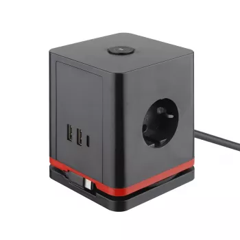 Power extension cube Olympia SW 1000 with 3 AC outlets, 1.5 m cable, 230 V, 16 A, Black/Red