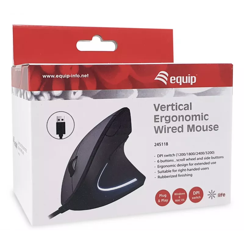 Equip 245118 mouse Universal Right-hand USB Type-A Optical 3200 DPI