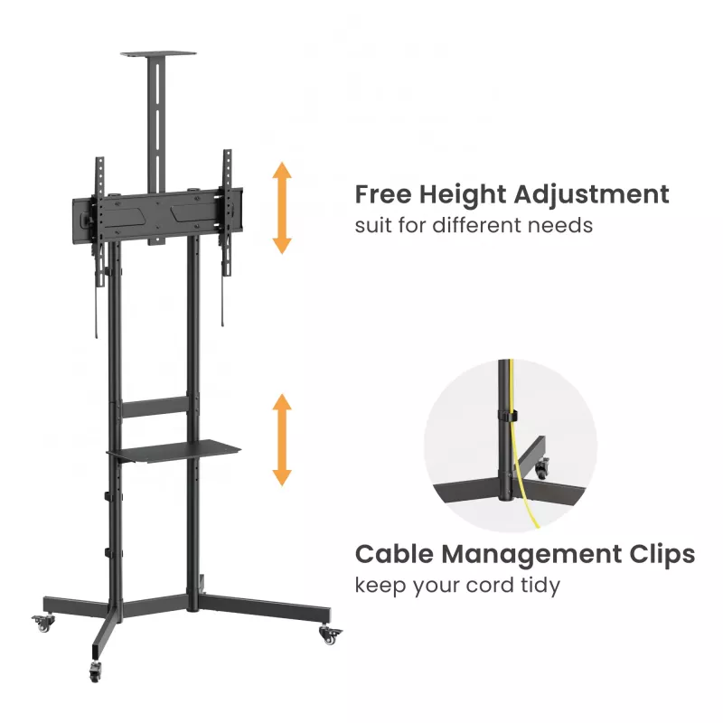 TV Trolley EQUIP 37 inch–70 inch Economy for 37–70 inch screens, 70 kg capacity, VESA 100x100–600x400, height 1337–1430 mm, tilt -10°–5°, black