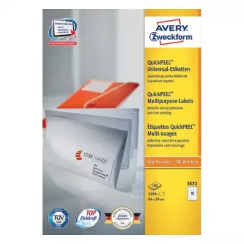 Self-adhesive rectangle labels Avery Zweckform 3672 — white, permanent adhesive