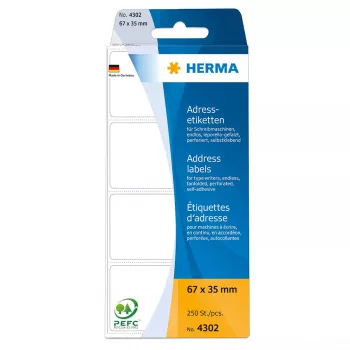 Address labels HERMA continuous fanfolded 67x37 mm white paper 250 pcs