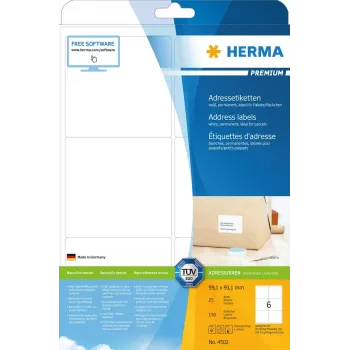 Address labels Premium HERMA 4502 A4 99.1x93.1 mm