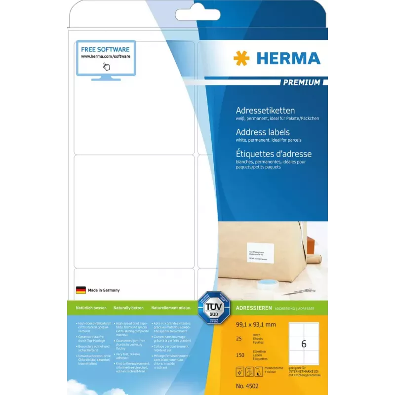 Address labels Premium HERMA 4502 A4 99.1x93.1 mm
