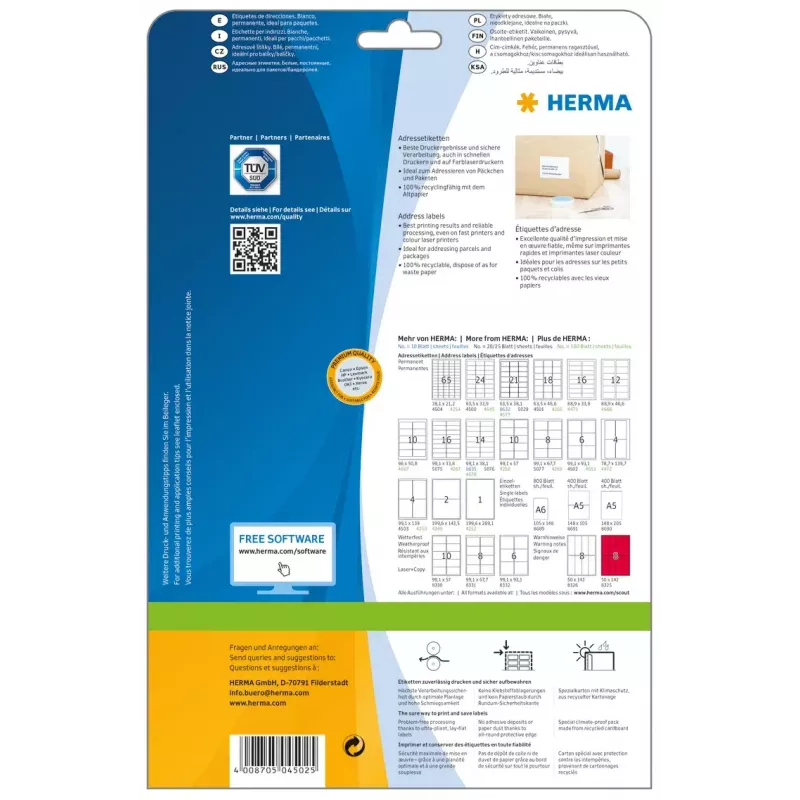 Address labels Premium HERMA 4502 A4 99.1x93.1 mm