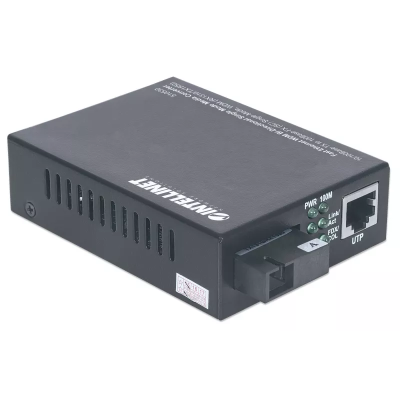 Intellinet Fast Ethernet WDM Bi-Directional Single Mode Media Converter, 10/100Base-Tx to 100Base-Fx (SC) Single-Mode, 20 km (12.4 mi.), WDM (Rx1310/Tx1550)