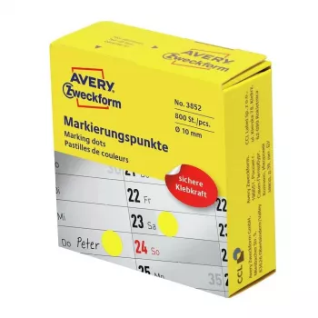 Self-adhesive round labels Avery 3852, 1 cm diameter, permanent adhesive, 800 pcs, yellow