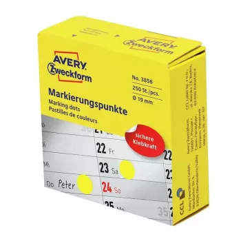 Self-adhesive round label Avery Zweckform 3856 — Yellow, Permanent adhesive, 1.9 cm, 250 pcs