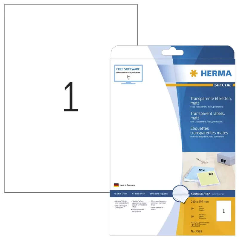 Self-adhesive label HERMA A4 Rectangle Permanent Transparent
