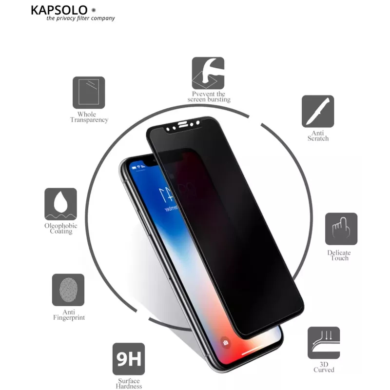 KAPSOLO Privacy Tempered Glass iPhone 14 Pro Max 6.1 inch 2H Hardness