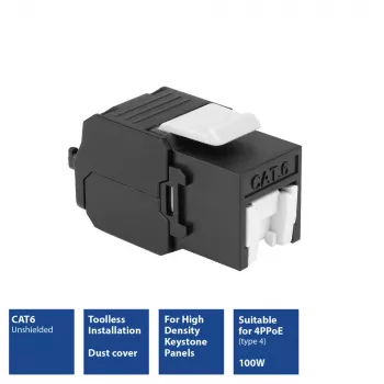 ACT Keystone Jack RJ45 CAT6 Unshielded toolless with shutter, black