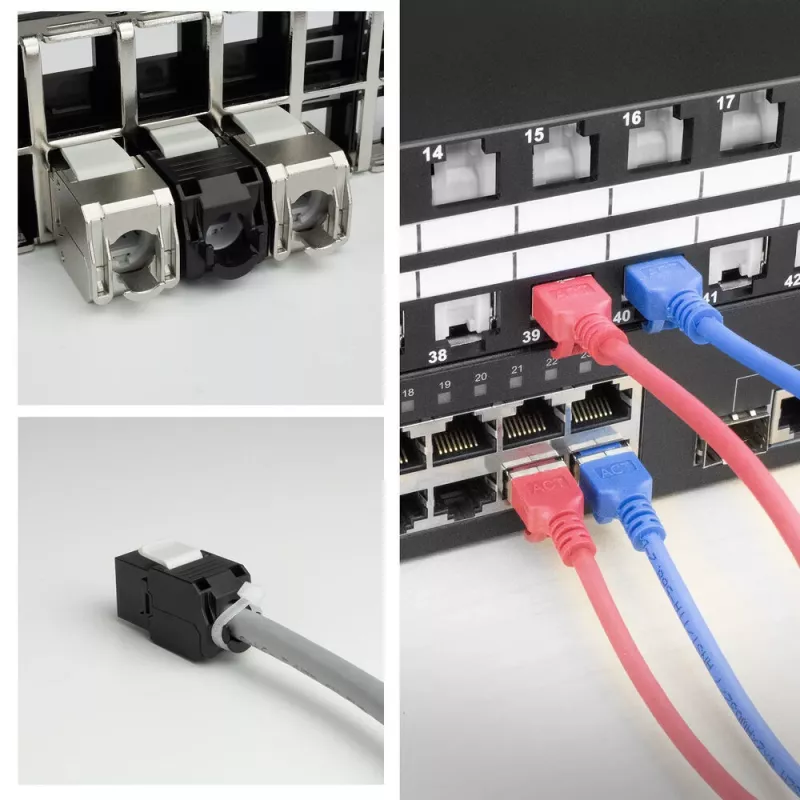 ACT Keystone Jack RJ45 CAT6 Unshielded toolless with shutter, black