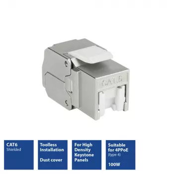 ACT Keystone Jack RJ45 CAT6 Shielded toolless with shutter Silver White