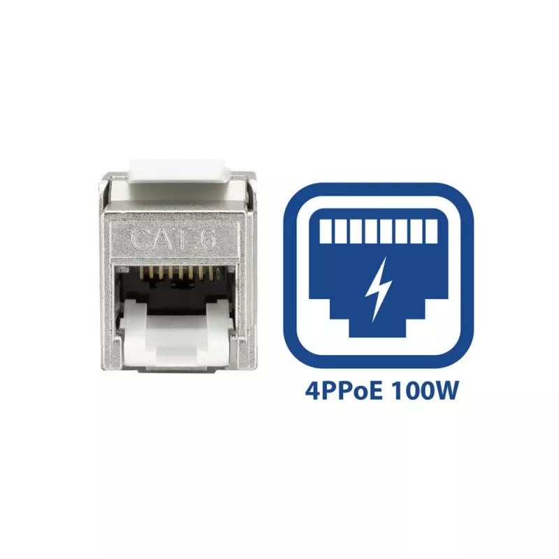 ACT Keystone Jack RJ45 CAT6 Shielded toolless with shutter Silver White