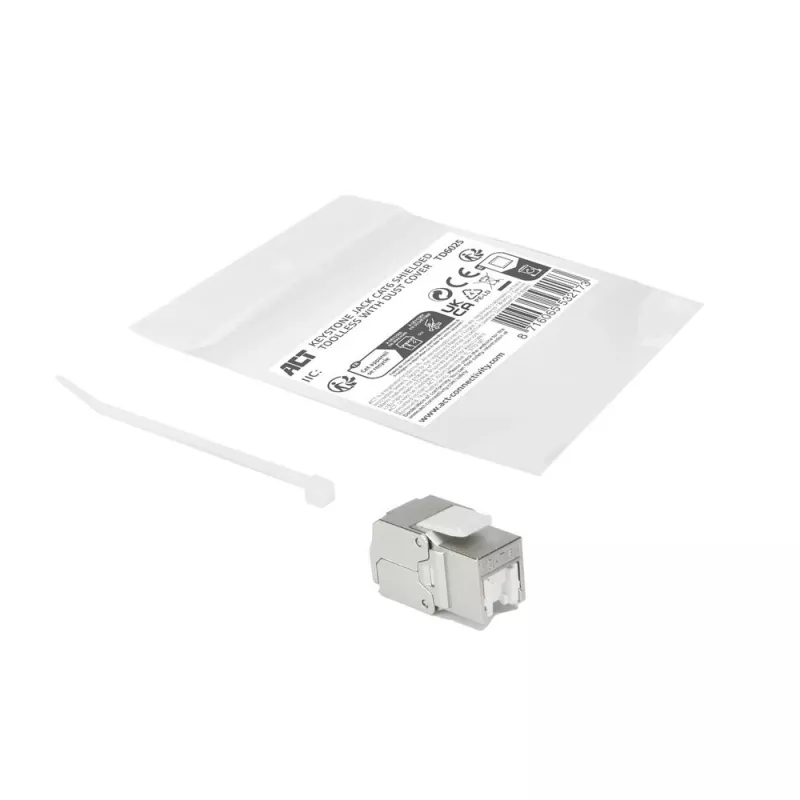 ACT Keystone Jack RJ45 CAT6 Shielded toolless with shutter Silver White