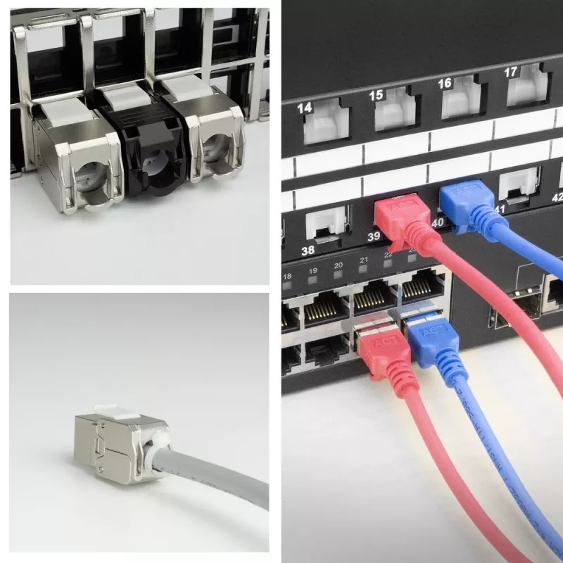 ACT Keystone Jack RJ45 CAT6 Shielded toolless with shutter Silver White