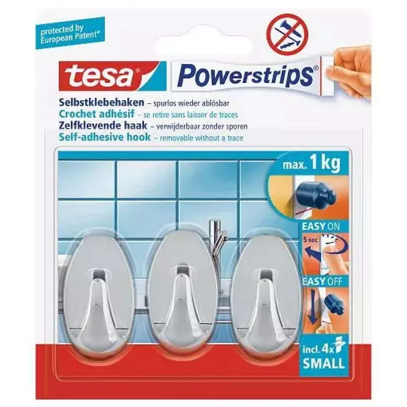 Towel hook TESA 57543-00012 Indoor Chrome 3 pc(s)