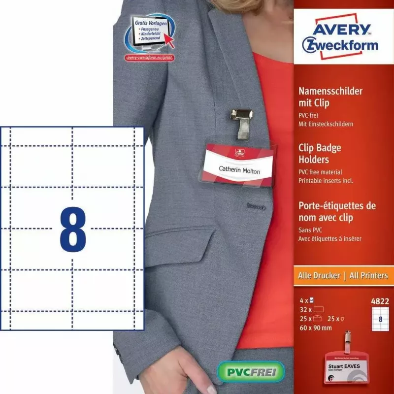 Non-adhesive label AVERY 4822 Transparent White Rectangle 32 pcs