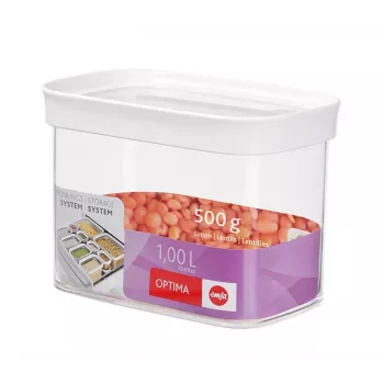 EMSA Optima 513557 Food Storage Container, 1 L, Transparent/White
