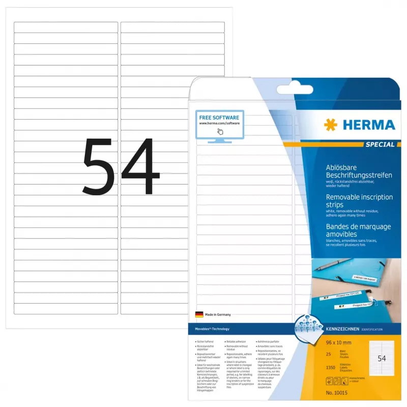 Removable inscription strips HERMA A4 96x10 mm white