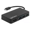 Manhattan USB-C Dock/Hub with Card Reader, Ports (x3): USB-A (x3), 5 Gbps (USB 3.2 Gen1 aka USB 3.0), External Power Supply Not Needed, Universal for all devices, SuperSpeed USB, Black, Three Year Warranty