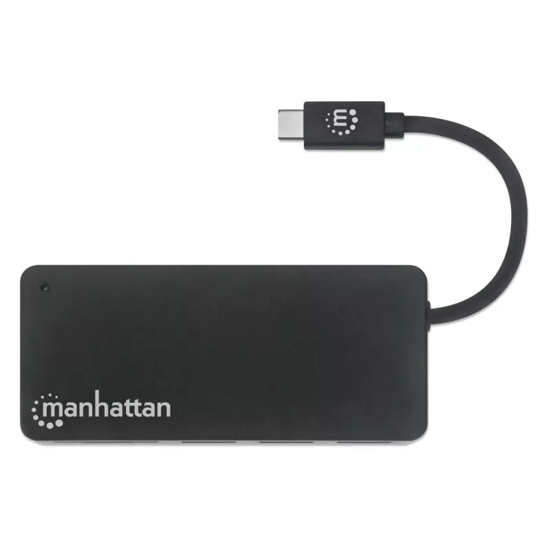 Manhattan USB-C Dock/Hub with Card Reader, Ports (x3): USB-A (x3), 5 Gbps (USB 3.2 Gen1 aka USB 3.0), External Power Supply Not Needed, Universal for all devices, SuperSpeed USB, Black, Three Year Warranty
