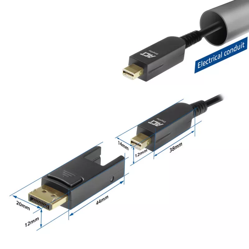 ACT 10 meters DisplayPort 1.4 Active Optical Cable 8K with detachable connector